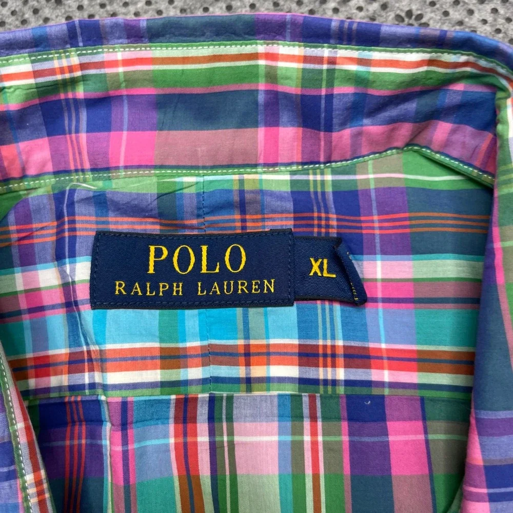 Polo Ralph Lauren Mens XL Plaid Button Down Shirt Green Pink Blue Cotton L/S